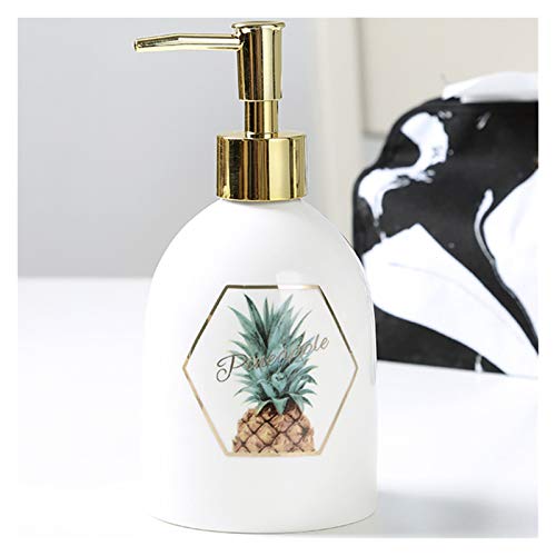 Bomba dispensadora, dispensador de jabón de cerámica blanca con patrón de plantas y bomba de plástico, dispensador de líquido, paquete de 2 botellas vacías para baño, dispensador de loción de 430.9 g