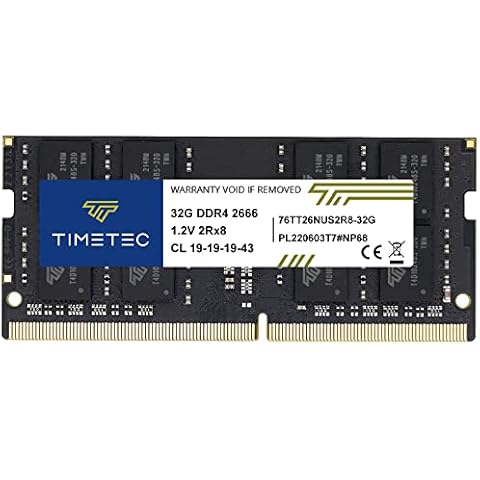 Timetec 32GB DDR4 2666MHz PC4-21300 Non-ECC Unbuffered 1.2V CL19 2Rx8 Dual Rank 260 Pin SODIMM Laptop Notebook PC Arbeitsspeicher RAM Modul Upgrade Cover