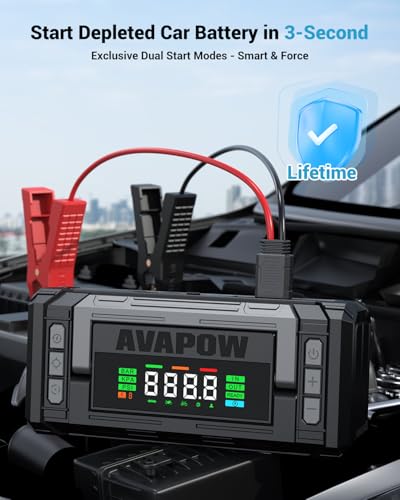Image of AVAPOW 8000A 150PSI Jump Starter Whit Air Compressor with 4″ HD Display & AVAPOW 8000A Battery Jumper Starter Portable with 4″ HD Display PD 30W Dual-Way Fast Charging