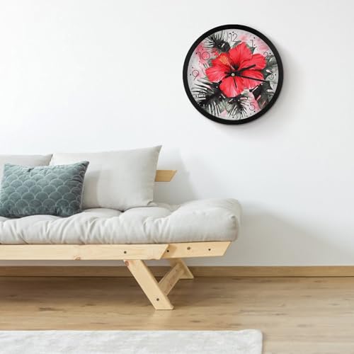 Horloge murale numerique decorative avec cadran hibiscus rouge - 5