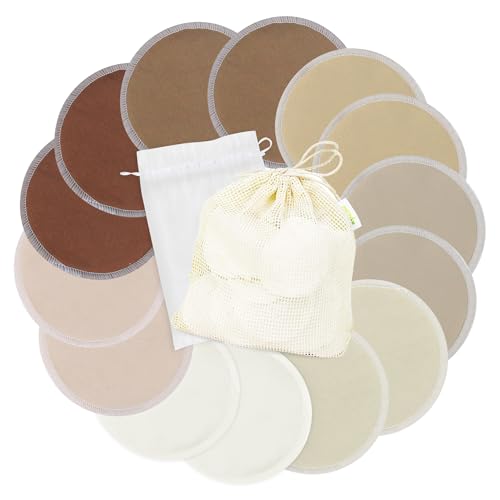 Image of wegreeco Nursing Breast Pads (14 Pack) + Laundry Bag & Travel Storage Bag, 4.7 inch - Washable & Reusable Breastfeeding Nursing Pads (Brown, Plain Shape)