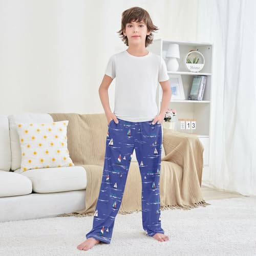 Boys' Pants Sailboat Blue Ocean Long Bottoms Jogger Pants Elastic Waist Trousers with Pockets S-XL3