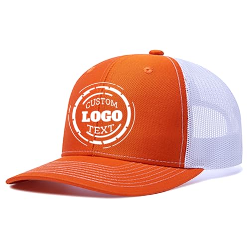 Custom Baseball Hat for Men Women Bulk Customized Caps Design Your Own Logo Text Image Personalized Trucker Hats for Gifts Sports Orange/White Hat
