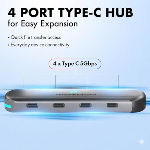 Image of Type C to 4 in 1 Type C Hub,4XType C 5Gbps,Wozoyo Data Transfer Upto 5Gbps,Plug & Play,Multiport Type C Hub with 30cm Cable,Compatible with MacBook,Laptop,Tablet, Smartphones & Type C Enabled Devices