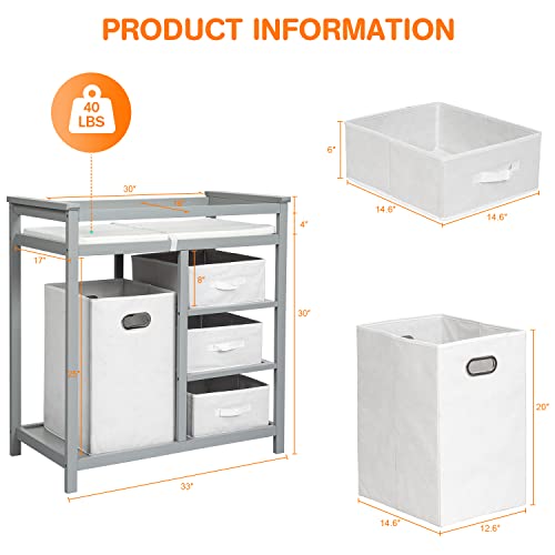 Lovin&Hugin Changing Table, Baby Changing Tables, Diaper Changing Table, Changing Table With Laundry Hamper, 3 Storage Basket And Changing Pad, Grey #TOP5