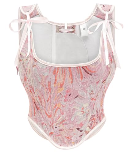 Image of CONCINEROS Women's Summer Vintage Floral Renaissance Corset Top for Women Y2k Tops Sleeveless Drawstring Crop Top