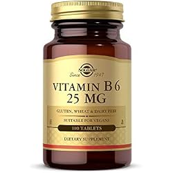 1 of Solgar Vitamin B6 25 mg, 100 Tablets - Supports Energy Metabolism | Heart Health & Healthy Nervous System - B Complex Supplement - Vegan, Gluten Free, Dairy Free, Kosher - 100 Servings