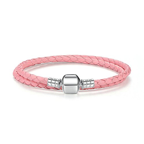 Preisvergleich Produktbild LafeeJewels Zweifaches Leder Armband,Rosa,Silber 925 Damen