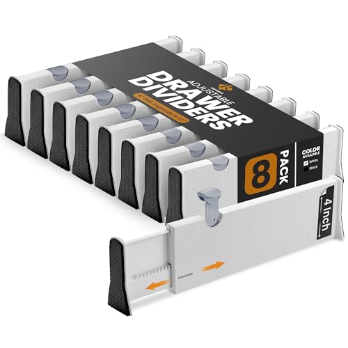 Image of RAPTUROUS 4" Tall Drawer Dividers, 8-Pack, 11-17" Long, Expandable & Adjustable, Strong & Sturdy Non-Slip Dividers for Dresser, Closet, Kitchen, Nursery, and Office (White)