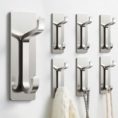 Gancio Adesivo Da Parete, Porta Asciugamani Da Bagno, Ganci Adesivi Strofinaccio Da Cucina, Gancio Appendiabiti, Fissaggio a Parete Senza Foratura, Impermeabile, Antiruggine, Argento, 6 Pezzi