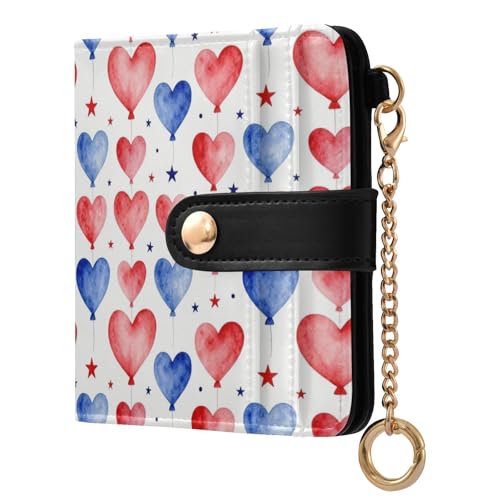 Portefeuille compact pour femme bleu blanc rouge aquarelle chic