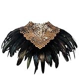 L'VOW Real Black Feather Harness Lace Collar Necklace Bib Halloween (Black-002)