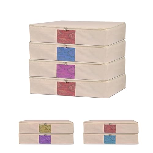 Image of TAKIVA Cotton Canvas Saree Storage Bags (Pack of 8) | Cotton Bags for Clothes Storage | Bags for Storing Clothes and Blankets (Off White)