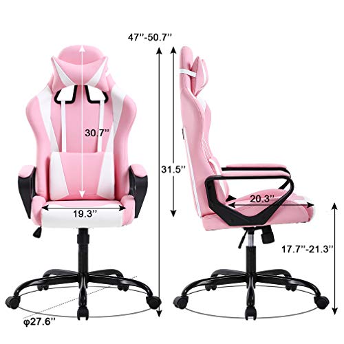 Pc Gaming Chair Massage Office Chair Ergonomic Desk Chair High Back Pu Leather Executive Rolling Adjustable Racing Computer Chair With Lumbar Support Headrest Armrest Swivel Task Chair(Pink) #TOP6