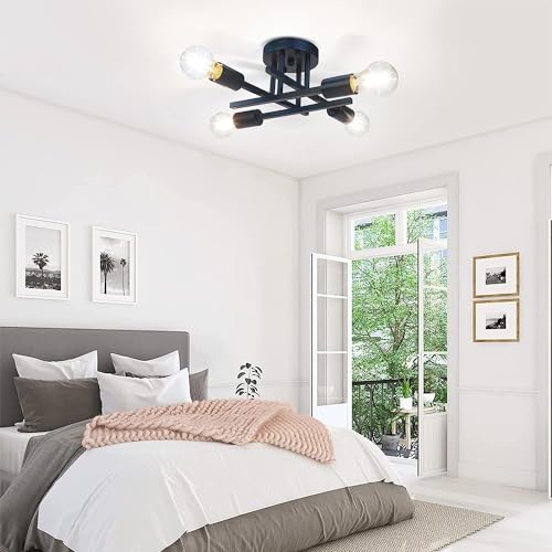 Licperron Vintage Semi Flush Mount 4 Light Ceiling Light with E27 Base Modern Black Chandelier for Farmhouse Kitchen Bedroom - Image 6