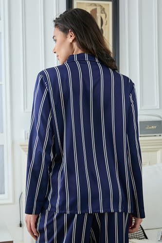 Image of YiNi LuLu Womens Silk Satin Pajamas Set Button Down 2 Piece Pjs Long Sleeve Oversized Sleepwear with Pockets