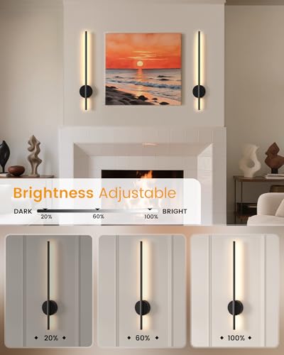 Image of NIORSUN 28 Inch Battery Operated Wall Sconce Set of 2, 360 Rotation Dark Black Rechargeable Wall Lights with Detachable Tube and Remote, 3CCT Dimmable Wall Lamp for Living Room Bedroom Hallway