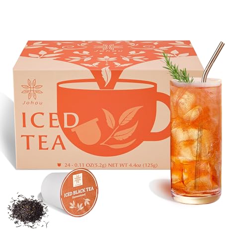 Johou Unsweetened Iced Black Tea Pods, Specially Ground Taiwan Tea Full-Flavor, Compatible with All K-Cup Brewers & Keurig 2.0, 24 pods