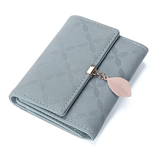 JOSEKO Billetera Corta con Volantes para Mujer, Billetera de Cuero PU, Billetera pequeña con Ranura para Tarjeta, Billetera Femenina Elegante#Neblina Azul