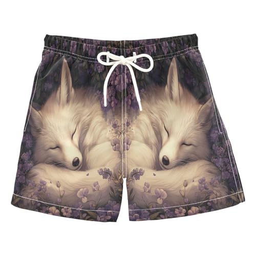 Jucciaco Boys Beach Board Shorts Fox White Flower Sleep Quick Dry Swim Trunk Swimwear for Kids