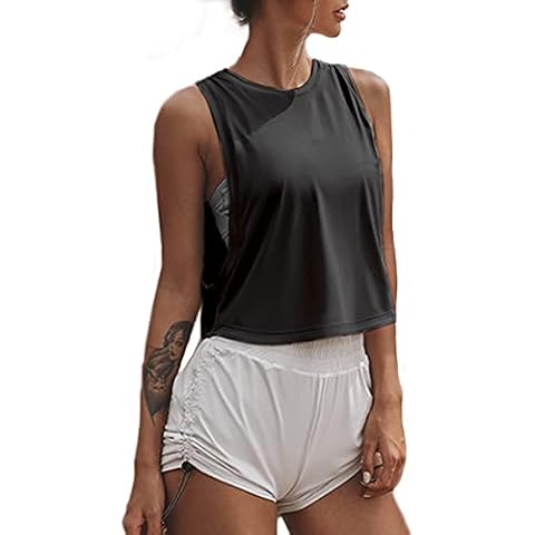Sanutch Black Crop Tops for Women Cropped Workout Tank Black S Cover