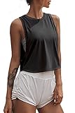 Sanutch Womens Workout Tank Tops Cropped Workout Tops for Women Black, Small