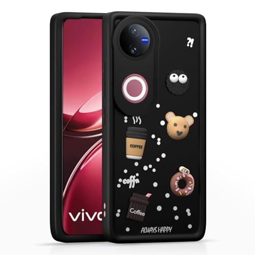 Image of Bintage Cute Fun Taddy| 3D Ball Bear| Donut| Coffee Rubber Case Camera Protection Back Cover Compatible for IQOO Z10R / Vivo V50e 5G - Black