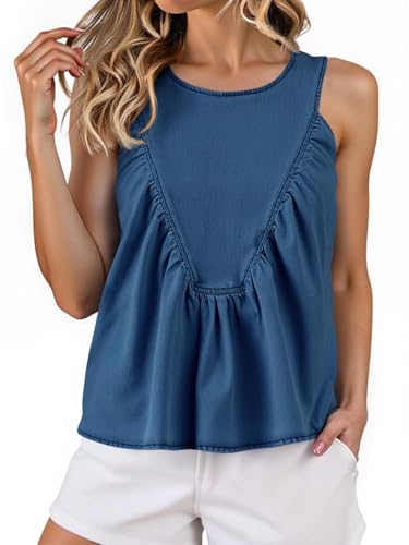 Cicy Bell Womens Babydoll Denim Tank Tops Peplum Swing Flowy