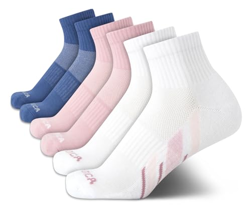Image of Nautica Womens High Quarter Socks Moisture Wicking Cushioned Socks, 6 Pack | Dri-Motion Moisture Wicking Stretch Fabric, Cushioned Key Areas, Reinforced Heel and Toe, High Quarter Cut, Shoe Size 4-10