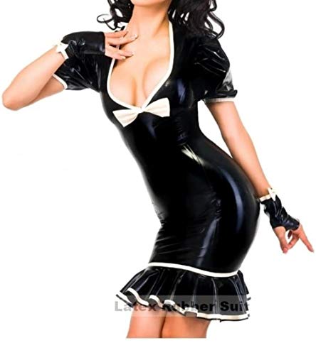Robe noire en latex extensible avec fermeture éclair au dos ajustée