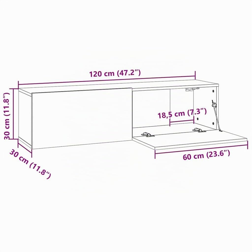 vidaXL TV Schrank mit 2 Klapptüren TV Möbel Hängeboard Lowboard Fernsehschrank Fernsehtisch Sideboard HiFi Betongrau 120x30x30cm Holzwerkstoff