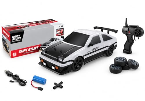 Image of 1:16 RC Drift Car, 2.4GHz Remote Control Racing Car with LED Lights, Rechargeable Battery, USB Charging, 4 Spare Drift Tires, High Speed Toy for Kids, Boys & Girls