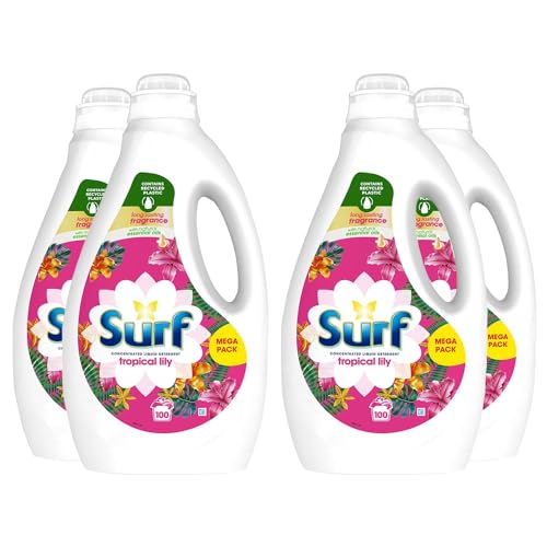 Surf Concentrated Liquid Detergent Long-Lasting Fragrance Brilliantly Clean and Made with Natural Essential Oil Tropical Lily Mega Pack 2.7 Litre, 100 Washes (Buy 4)