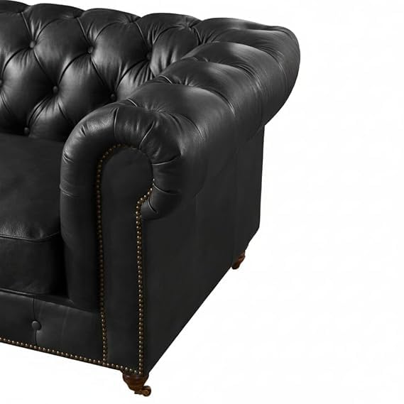 Image of A to Z Furniture Classic 3+2=5 Seater Sofa Set Luxury Chesterfield Leatherette Sofa in for Home Living Room & Office (3+2=5 Seater Sofa Black)