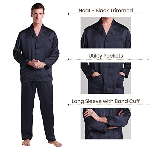 LilySilk Silk Pajamas for Men Long Sleeve Lounge Soft Comfortable Contrast Trim 100% Silk2