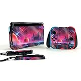 Glossy Glitter Gaming Skin Compatible with Nintendo Switch OLED - Synthwave Planets - Premium 3M Vinyl Protective Wrap Decal Cover - Easy to Apply | Crafted in The USA by MightySkins