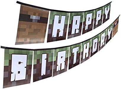 Pixel Miner Crafting Birthday Party Supplies (Happy Birthday Banner)