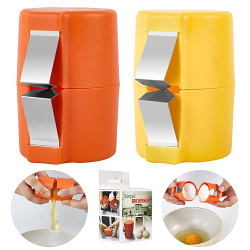Egg Shell Opener, 2025 Upgraded Stainless Steel Egg Cracker Tool, Egg Topper Cutter Tool, Ideal for Raw Eggs, Handheld, Convenient for Home & Camping, Kitchen Gadgets (Yellow)