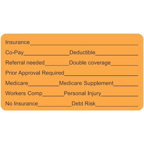 Insurance Financial Summary Label for Patient Charts, Fluorescent Orange, 3-1/4” x 1-3/4”, 250 Stickers Box, Permanent Adhesive, Eligibility Documentation, Doctor Stuff