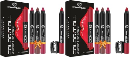 Image of Colors Queen Color It All Long Lasting Crayon Lipstick For Women | Pack of 6 & Get 1 Free | Up to 18 Hours Stay | Matte Finish | Smudge Proof (Make It Happen, Chocobar, Rich High & Smoke Red,3.5g)