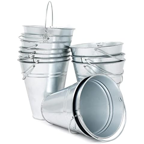 12 Small Metal Buckets with Handle - Galvanized Buckets for Party Favor - Metal Pail Craft Bucket - Mini ice Bucket - Metal Flower Bucket - Silver Tin Bucket for Farmhouse Rustic Wedding Decoration Cover