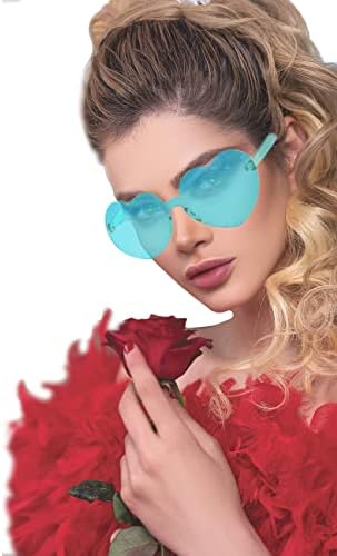 db11 Colorful Feather Boas, 6.6ft Feather Boa for Women for Dancing Wedding Party Cosplay Halloween,with Heart Rimless Sunglasses (Lake Blue)