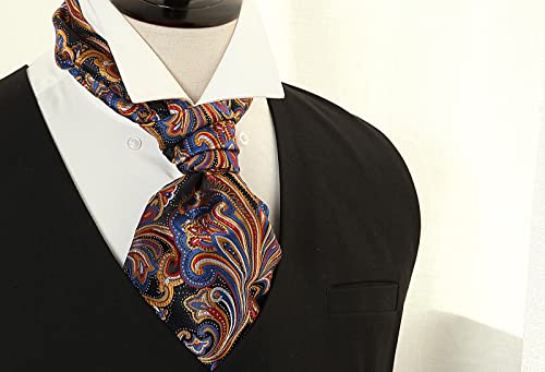 Hisdern Ascot Ties For Men Brown Paisley Mens Cravat And Pocket Square Set Woven Classic Cravat Ascot For Men Handkerchief Wedding Party #TOP2