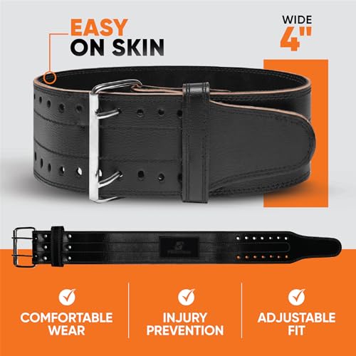 Powerlifting Squat Belt - Weight Lifting Belt for Men - Gym Waist Support (Black/White, Small) - Thumbnail 2