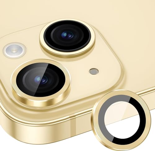 Image of Skinomi Camera Lens Protector Compatible with iPhone 15 plus [Anti-Scratch] Premium Tempered Glass Film Aluminum Alloy Lens Ring Cover, Yellow Titanium