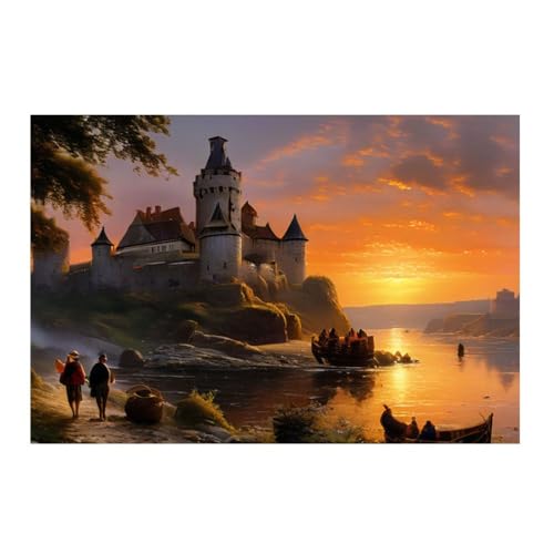 Château mystique sur la rivière poster GAEKKO 50x50 cm pour un salon apaisant et épuré