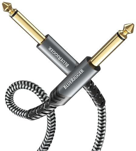 BlueRigger 6.35mm Mono Jack TS ¼ Cable 5M- (Male TS ¼ Inch Instrument Cable to 6.35 mm Unbalanced Speaker, ¼” Amp Cord, Interconnect) - Compatible with Speaker, Guitar, Keyboard