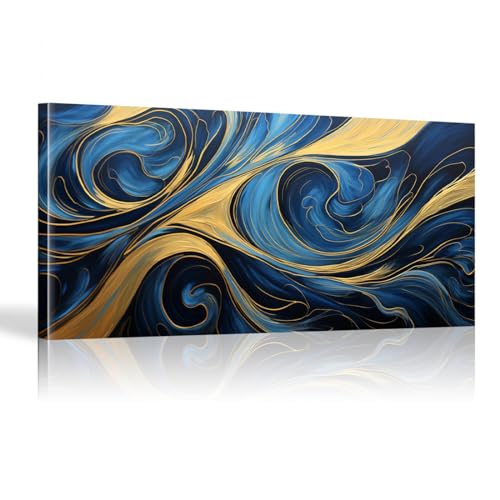 Art mural minimaliste bleu or pour apaiser l'ambiance du séjour