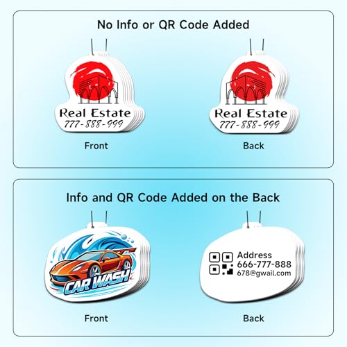 Image of Bulk Custom Car Air Fresheners with Logo or QR Code | Personalized Branded Gifts; 10-1000 Pcs Bulk Orders; Double-Sided Print; Scent Choice Available; Custom Shape