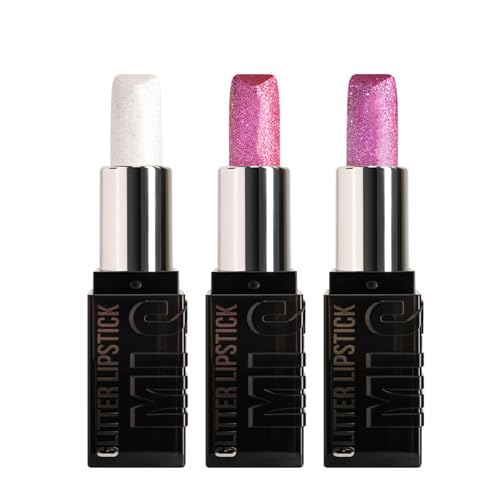 Lápiz labial con purpurina de 3 piezas hidratante para labios brillantes